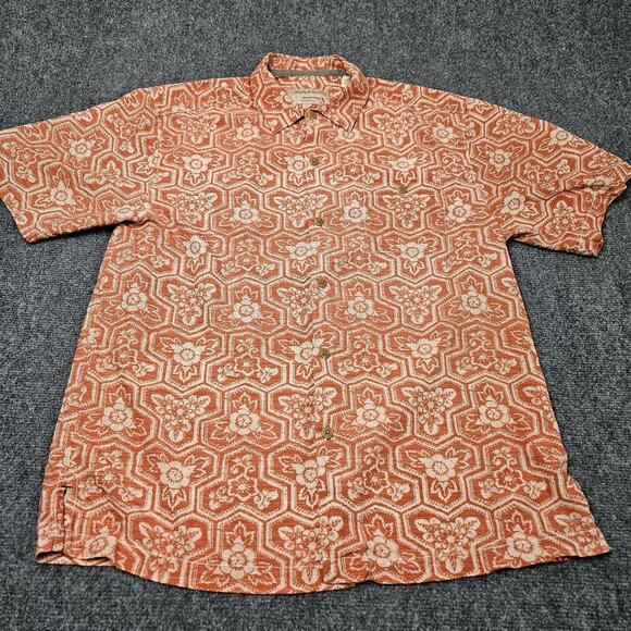 Tommy Bahama Shirt Large Silk Blend Orange Hawaiian Floral Original Button Down - Picture 1 of 5